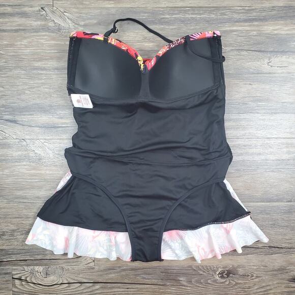 Sunshine Zone Red Floral Halter SwimsuitSz L (12/14) Tropical Retro Beach Ready - Picture 8 of 10